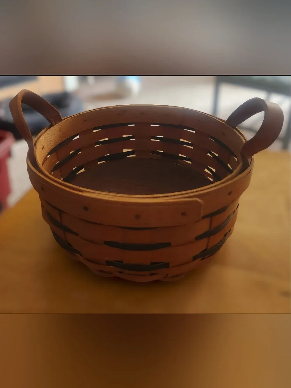 Longaberger Heartland Button Basket with leather handles and button Basket Brick